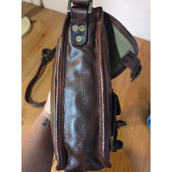Vintage Handmade Goat Leather Satchel Messenger Crossbody Bag Med in Size - Picture 7 of 10